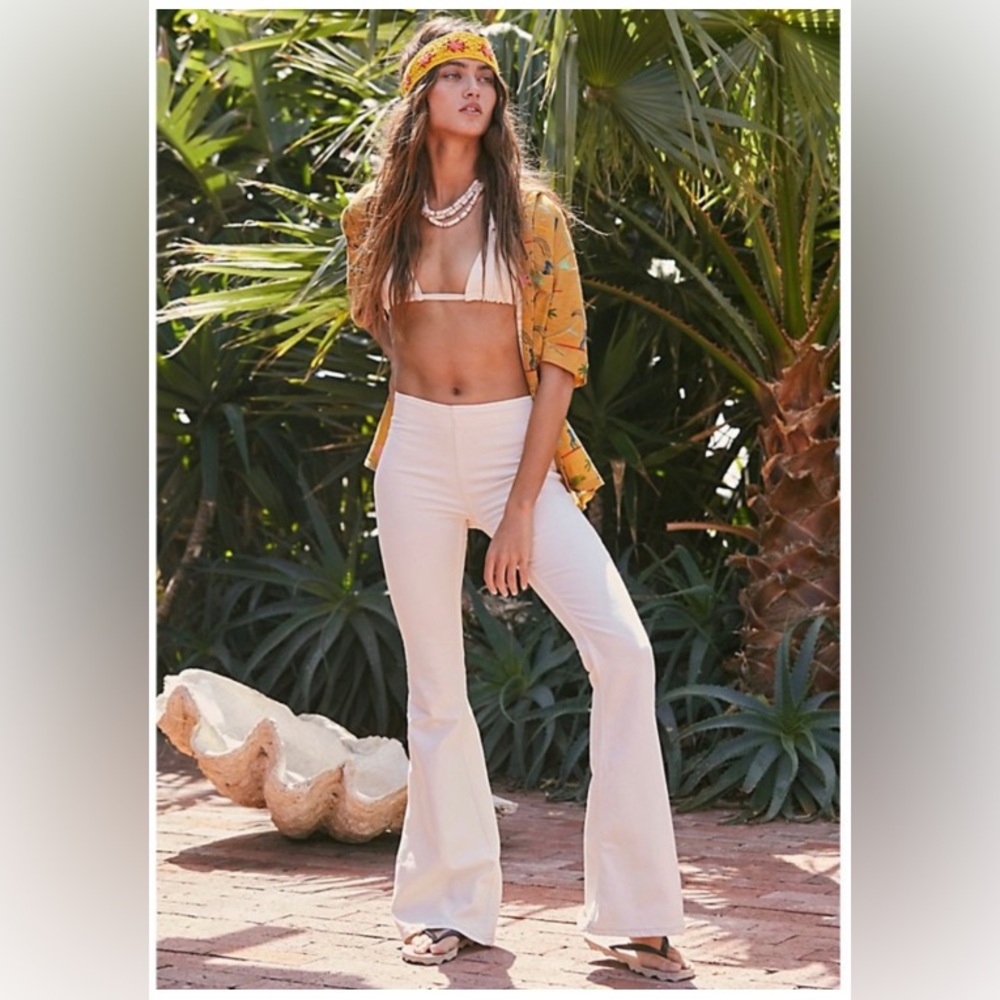 We the Free Cream Pull-On Flare Jeans